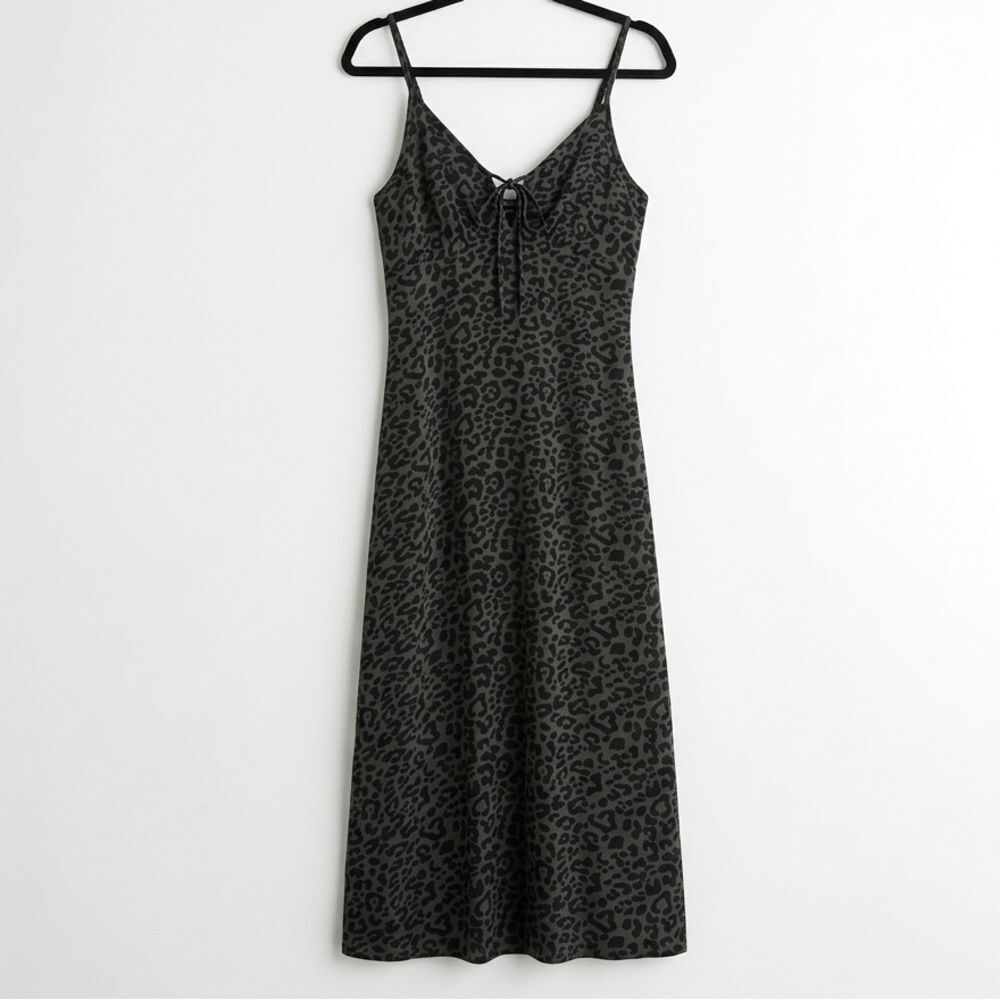 Hollister Leopard Print Midi Slip Dress Green Black Cheetah Keyhole S Festival - Picture 4 of 6